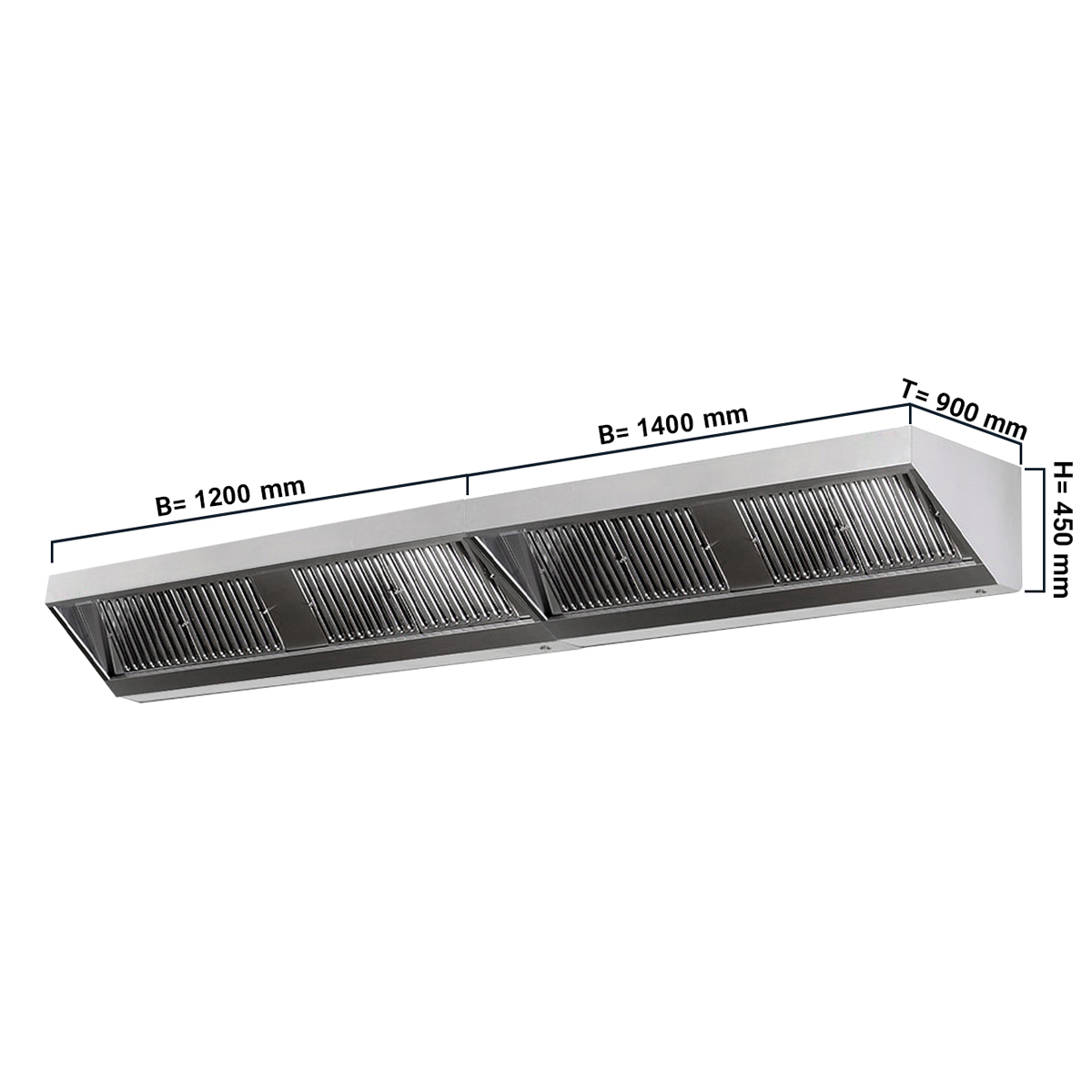 Wall hood with filter and lamp 2600X900X450MM