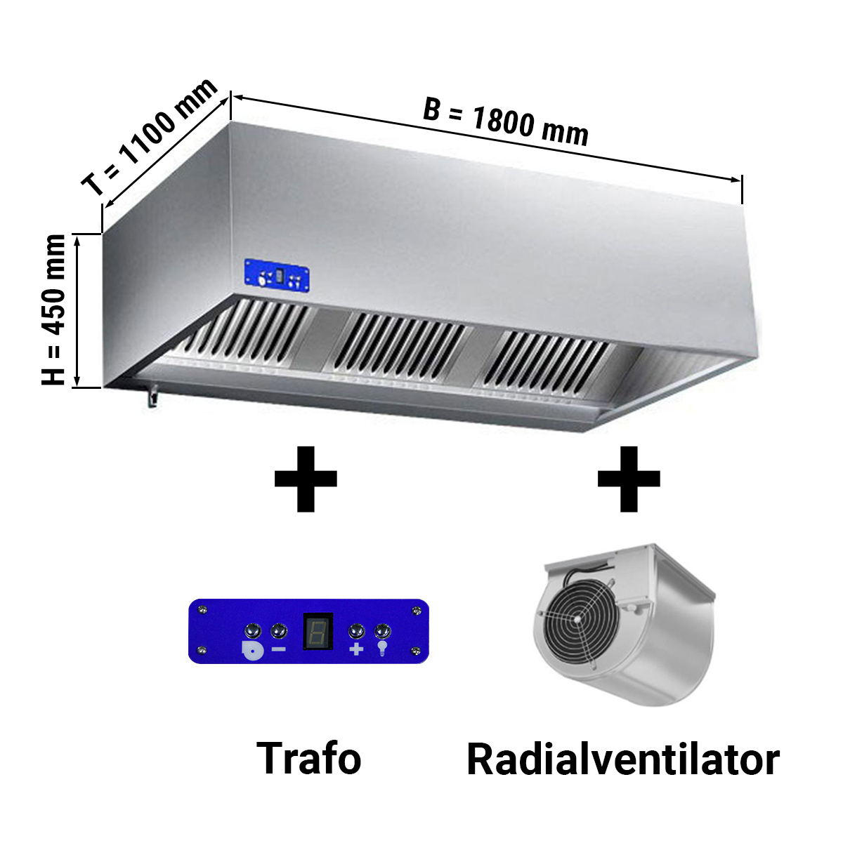 Ventilation hood with motor, controller, filter and lamp 1800X1100X450MM