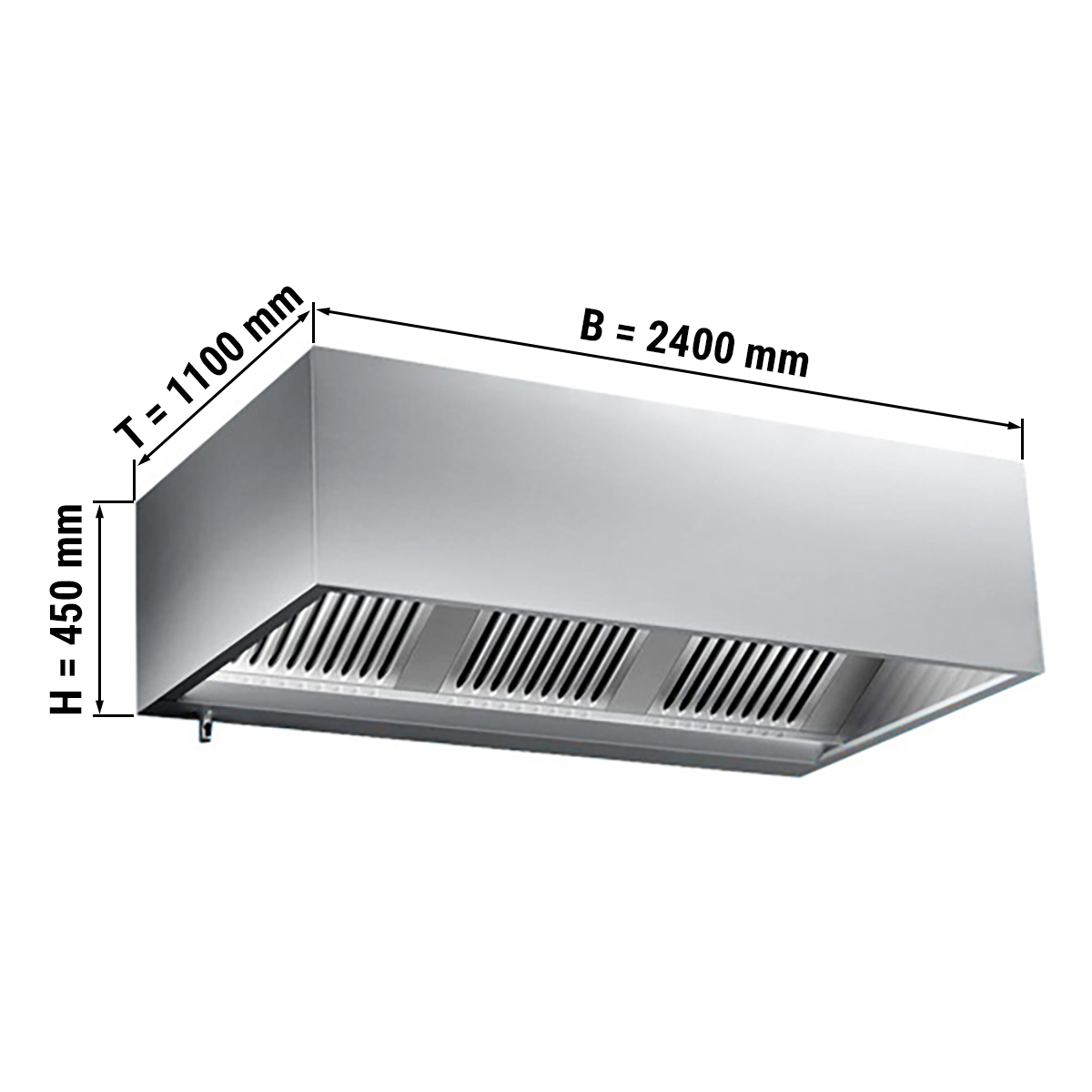 Ventilation hood with filter and lamp 2400X1100X450MM