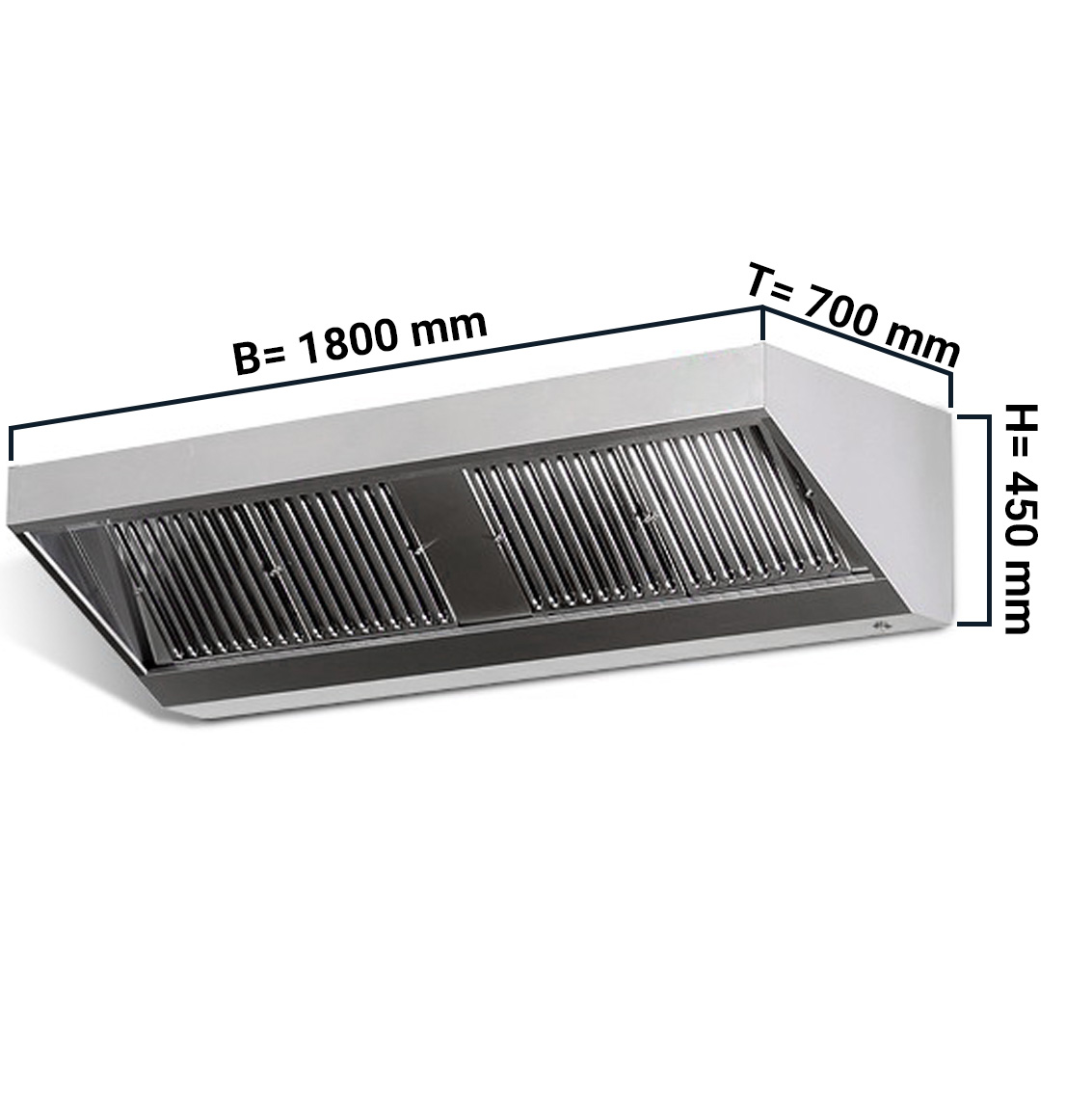 Wall hood with filter and lamp 1800X700X450MM