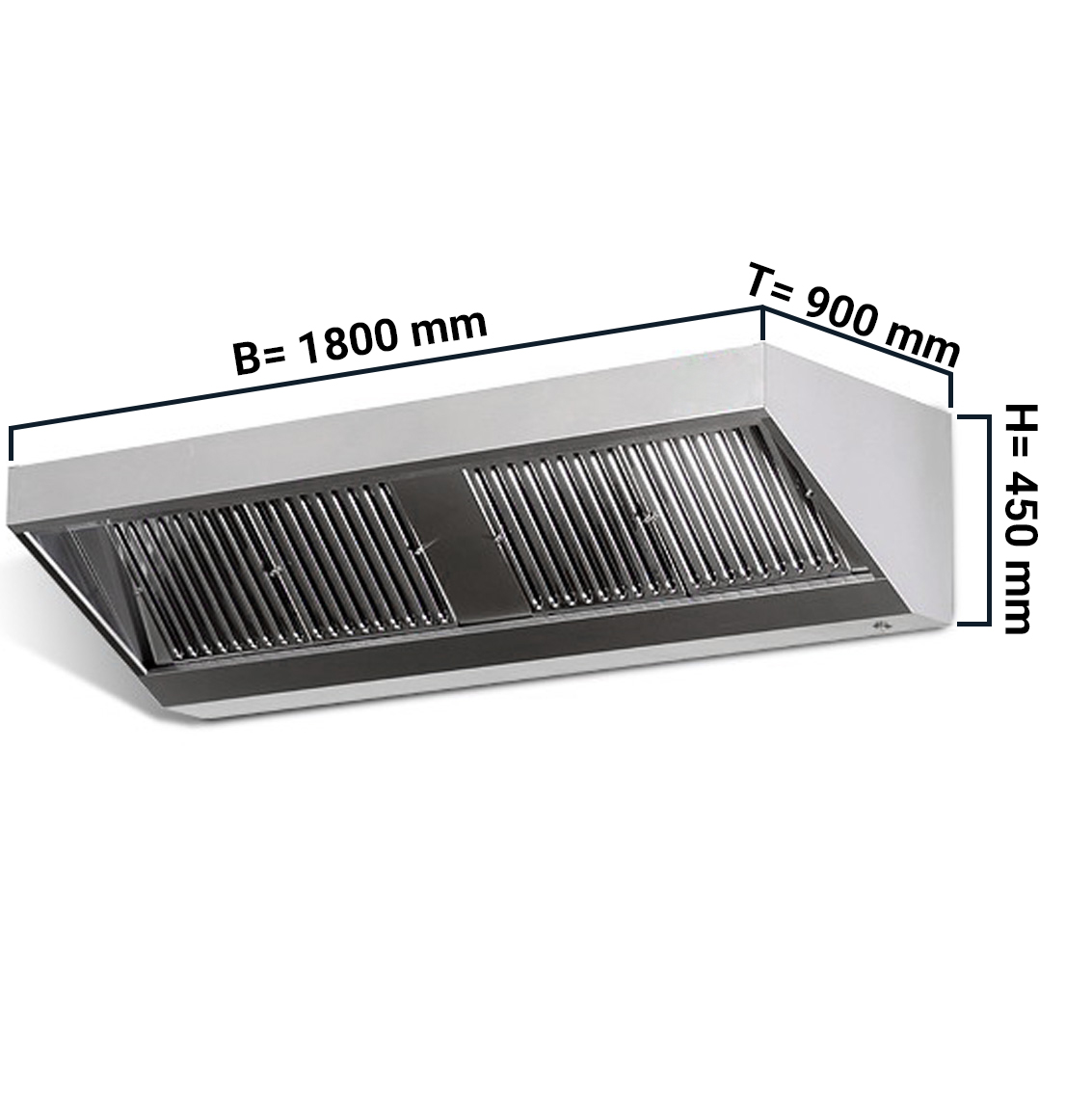 Wall hood with filter and lamp 1800X900X450MM